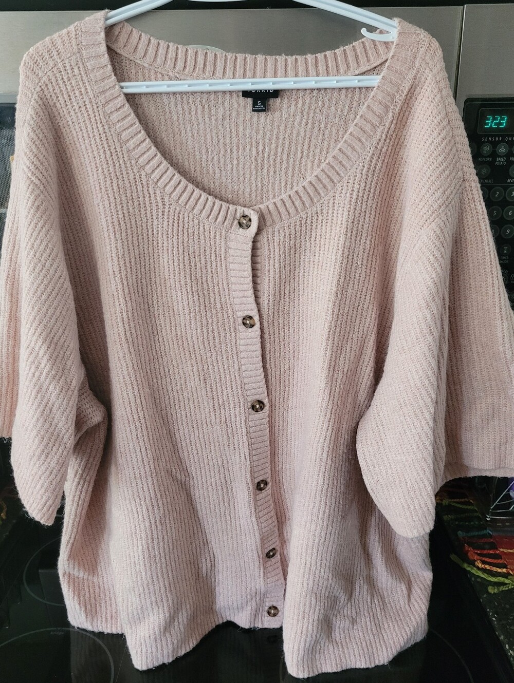 torrid Pale Blush Scoop-Neck Button Crewneck Top